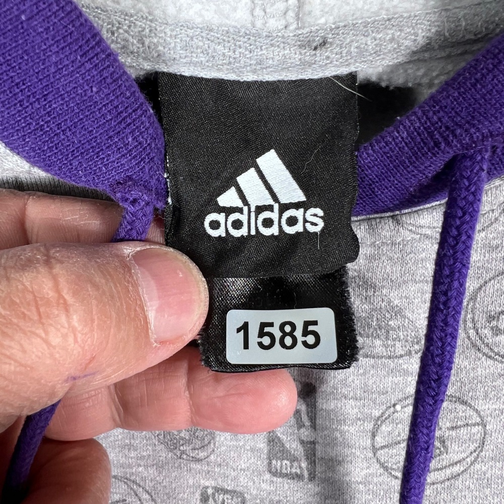 Adidas Los Angeles Lakers All Over Print‎ NBA Hoodie Grey Purple Mens XL - Picture 2 of 5